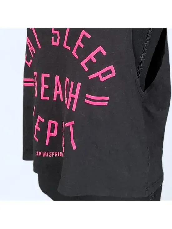 Vintage Y2K Eat Sleep Beach Repeat Black Tank Top Size Medium 🌴 - Picture 5 of 6